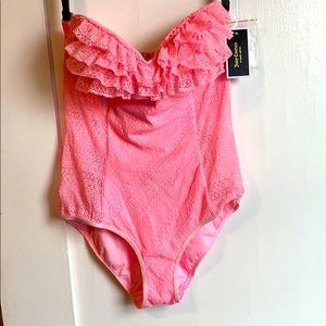 Juicy couture pink ruffle one piece swimsuit